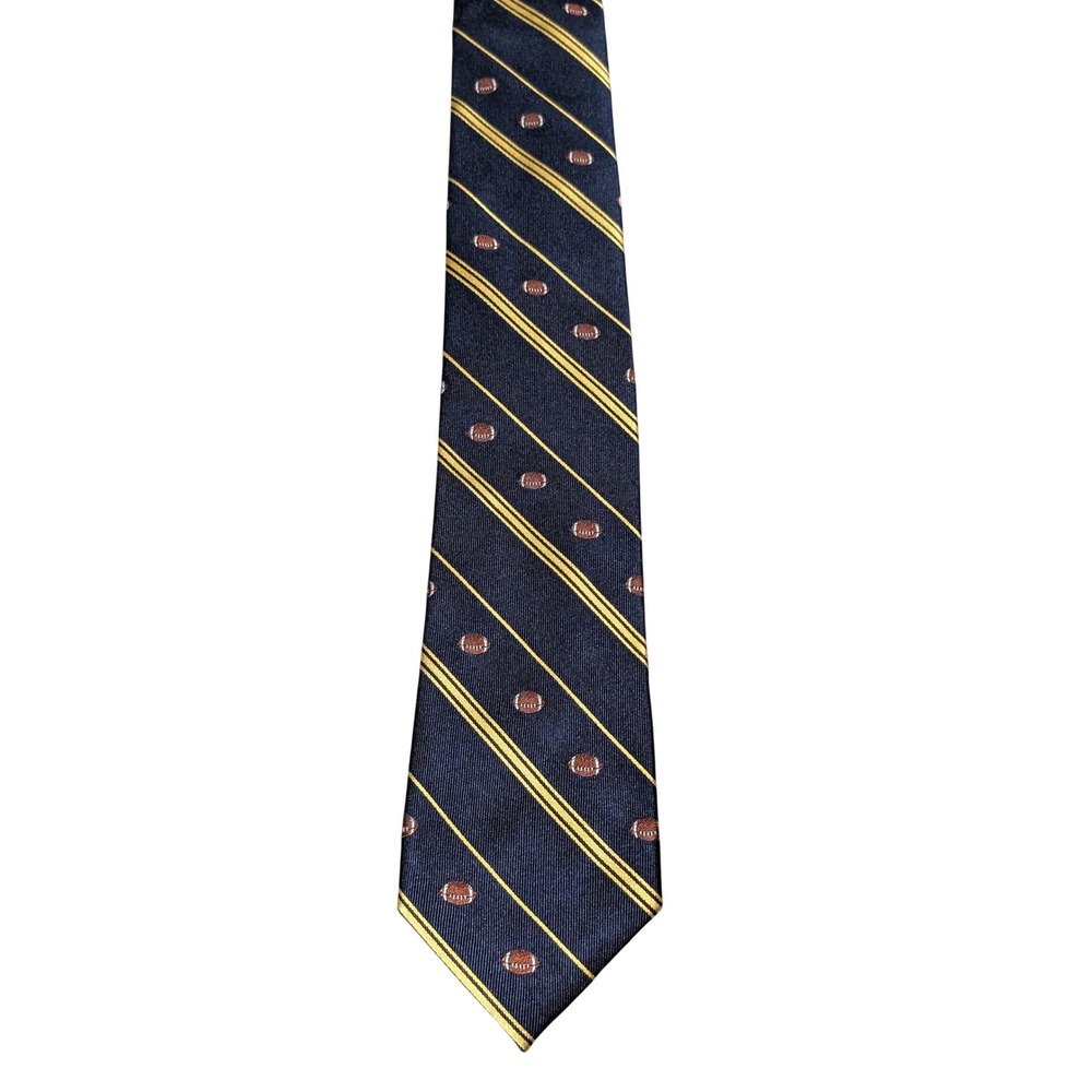 Croft & Barrow Necktie Mens Navy Yellow Football Stripe Silk Blend Tie